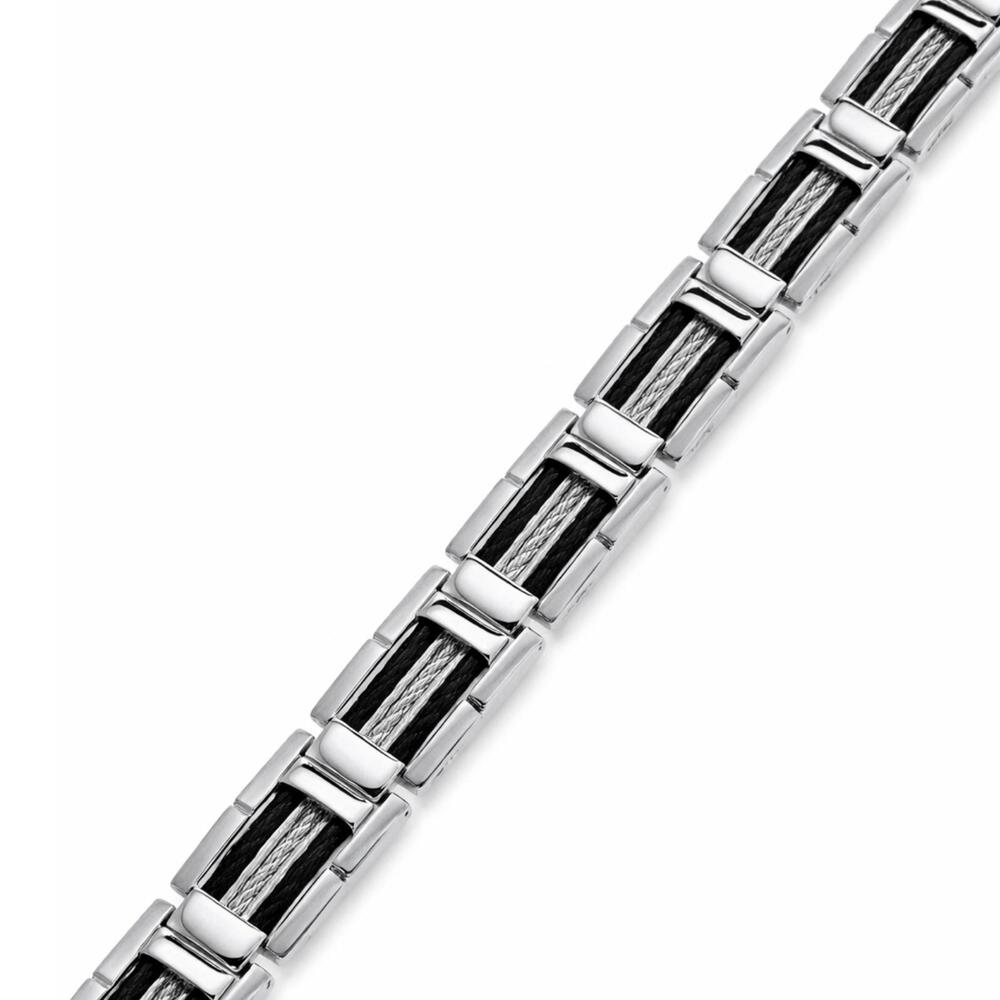 Men’s Black & Grey Cable Bracelet in Stainless Steel